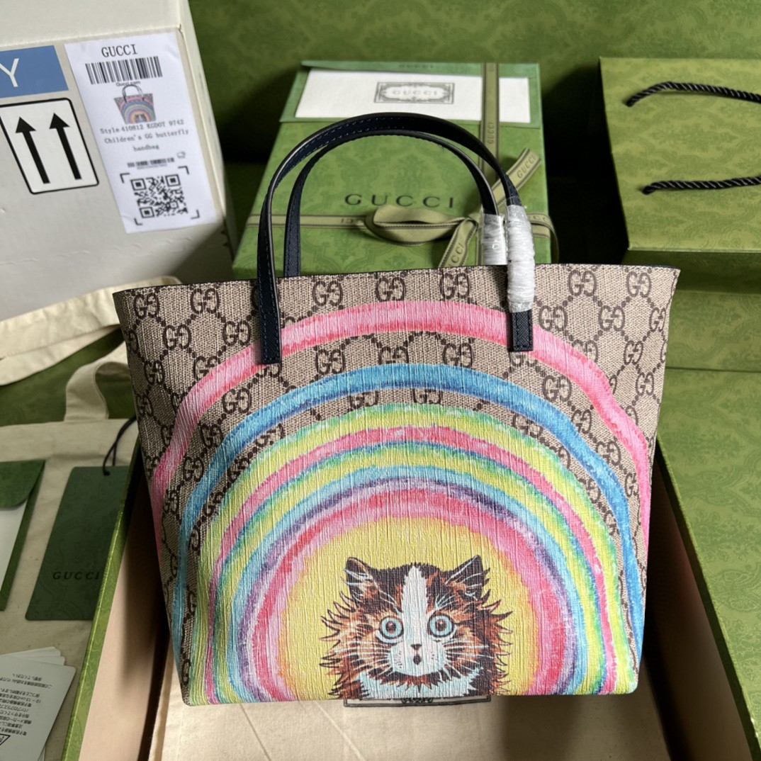 Gucci 專櫃款貓咪印花手提包 配圖片包裝